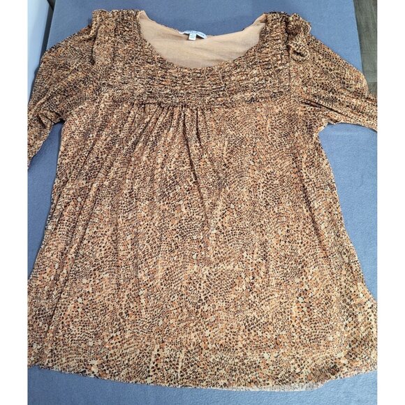 Rose + Olive Top Womens L Animal Print Smocked Lined Sheer Blouse - Picture 3 of 10